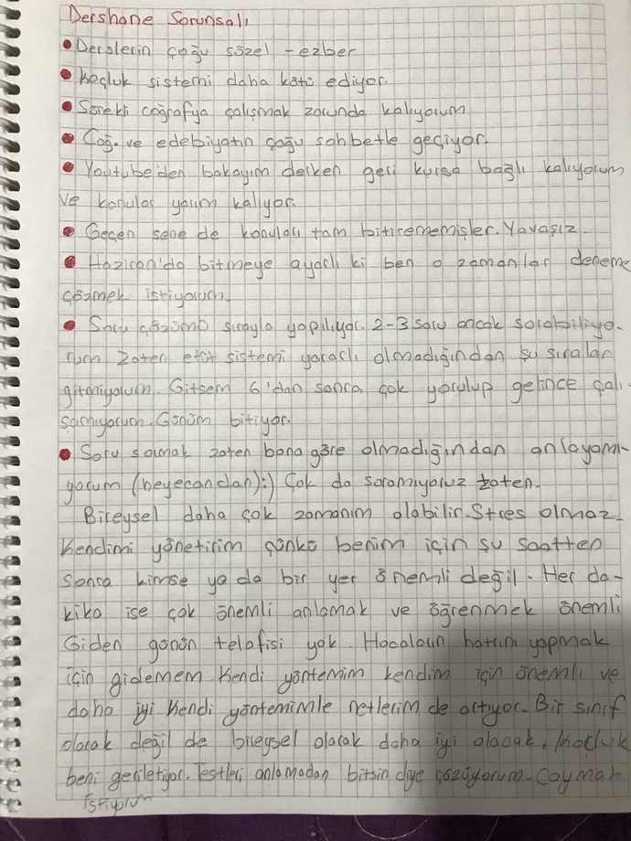 Kızım dershaneyi bırakmak istiyor ne yapmalıyız (odasında böyle bir kağıt buldum)?