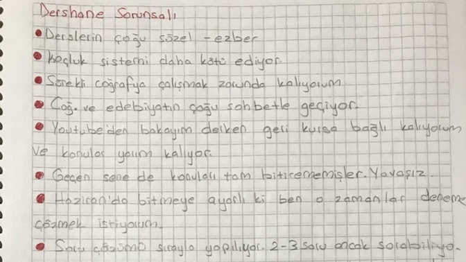 Kızım dershaneyi bırakmak istiyor ne yapmalıyız (odasında böyle bir kağıt buldum)?
