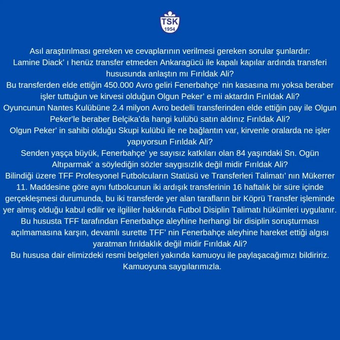 Tuzlaspordan Ali Koç için yapılan açıklama gündemde! Açıklamaları hakkında ne düşünüyorsunuz?