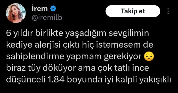 Sevgilinizin, evinizde beslediğiniz hayvana karşı alerjisi olsa ayrılır mıydınız?