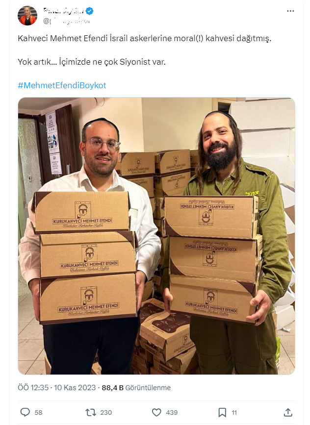 İsrail Ordusuna Moral Kahvesi gönderen Kuru Kahveci Mehmet Efendi hakkında yorumunuz nedir?