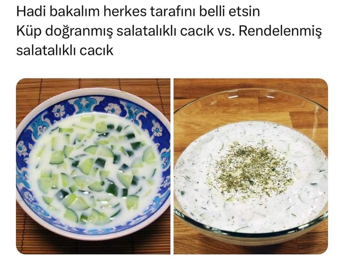 Küp doğranmış salatalık cacık mı rendelenmiş salatalık cacık mı?