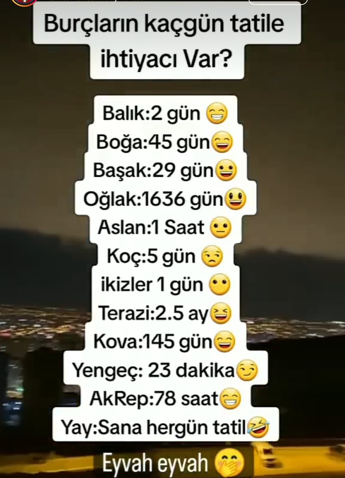 Burcuna göre kaç gün tatile ihtiyacın var?