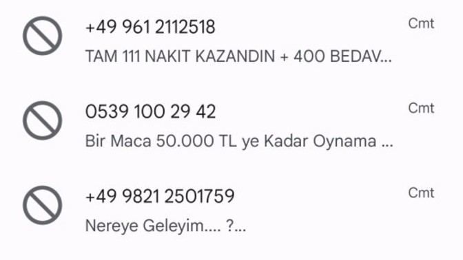 Telefonumuza saçma sapan numaralardan gelen mesajları engellemenin yolu yok mu?