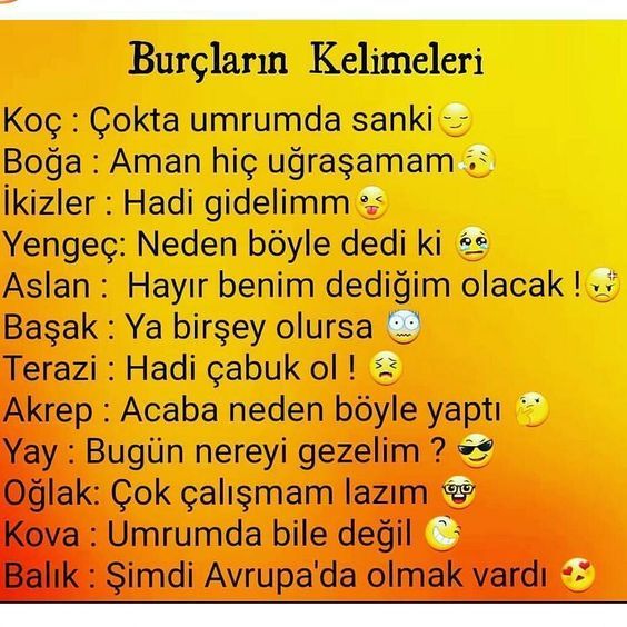 Burçların kelimeleri nedir 😅?
