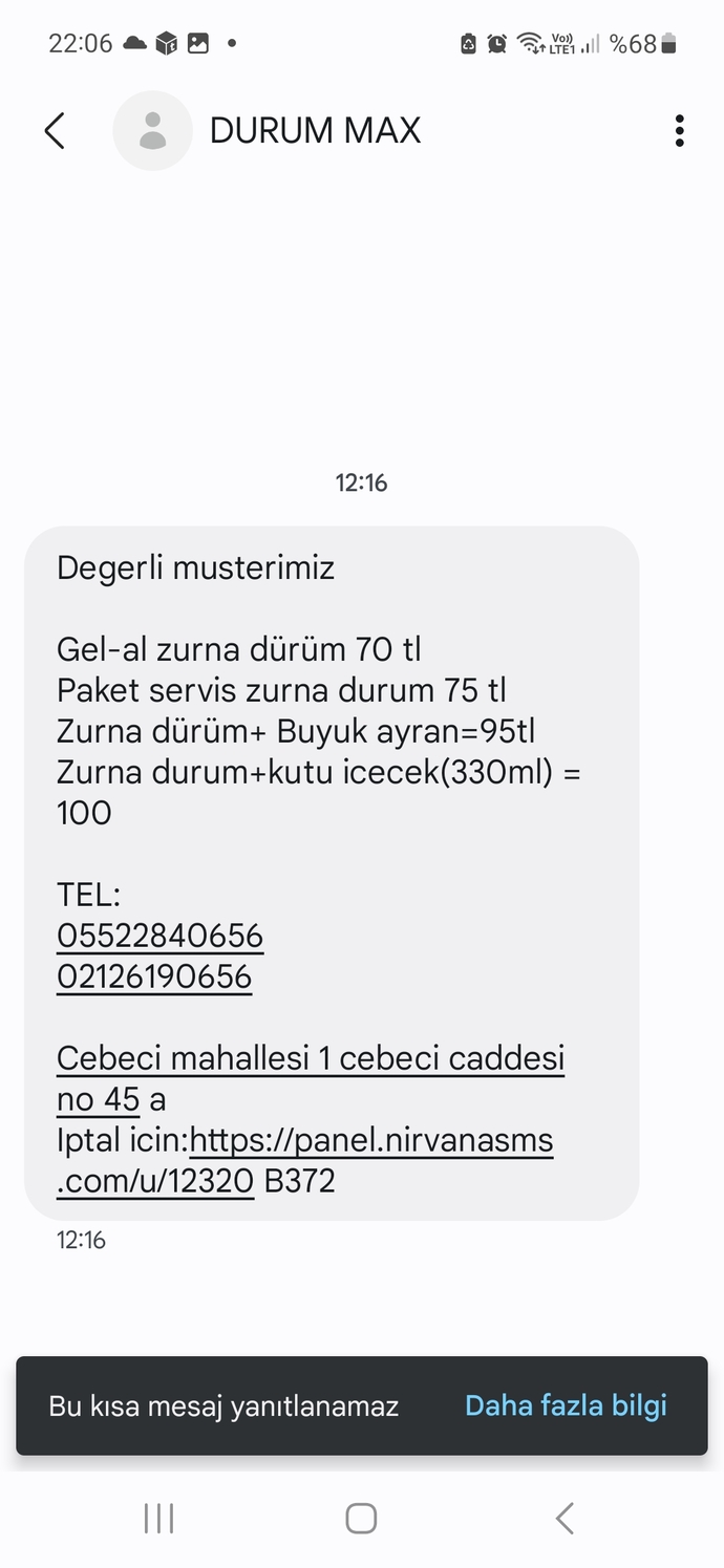 Telefonunuza son gelen mesajı paylaşır mısınız?