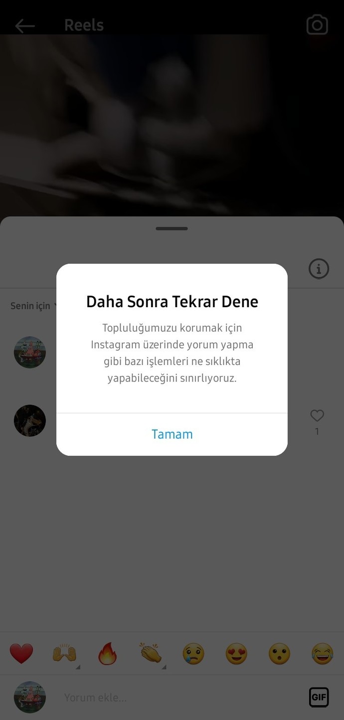 İnstagramdaki yorum engeli canı istediği zaman kalkıyor, canı istemediği zaman yorum engeli geri geliyor?