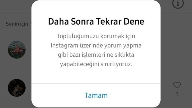 İnstagramdaki yorum engeli canı istediği zaman kalkıyor, canı istemediği zaman yorum engeli geri geliyor?