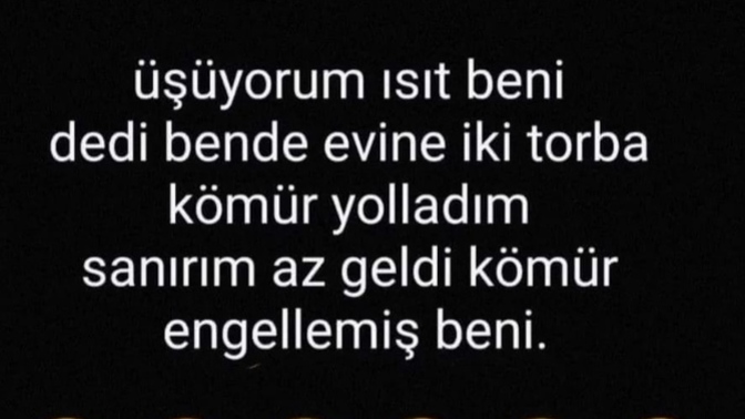 Üşüyorum ısıt beni dedi kömür yolladım engellemiş beni sizce ben nerede yanlış yaptım 😑?