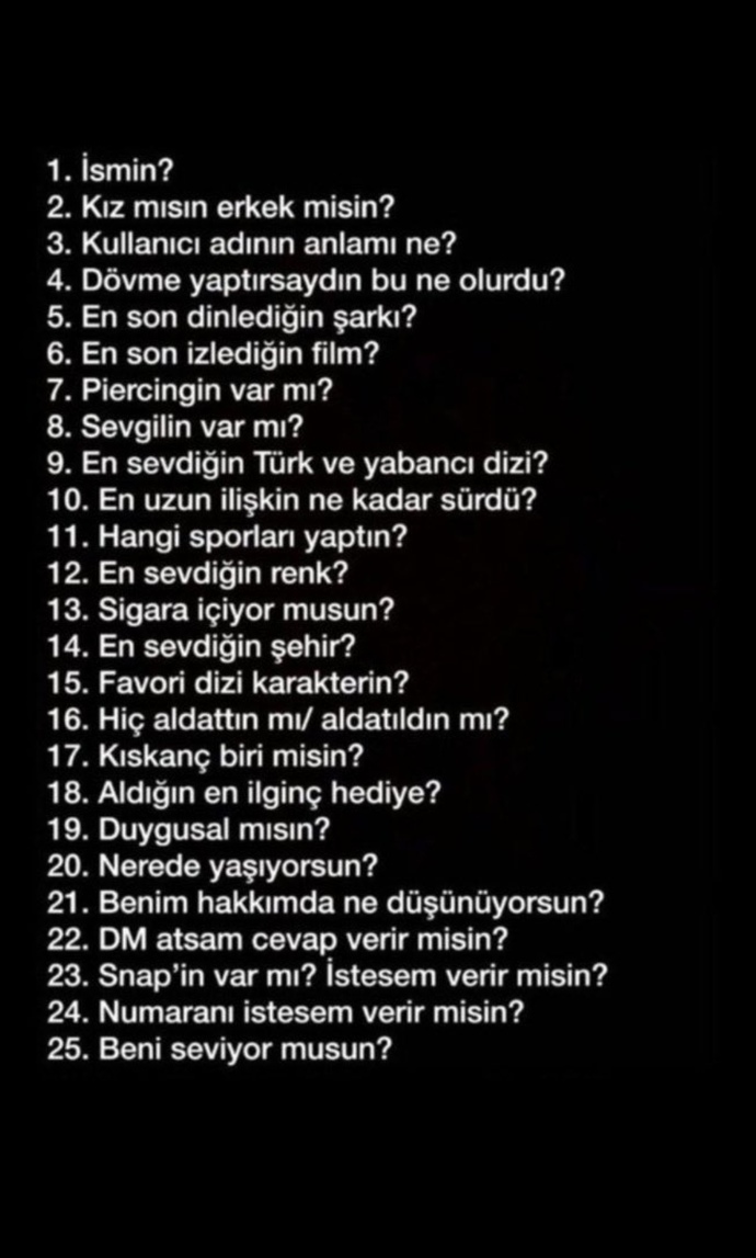 Aşağıdaki soruların en az 10 tanesini cevaplayabilirmisiniz?