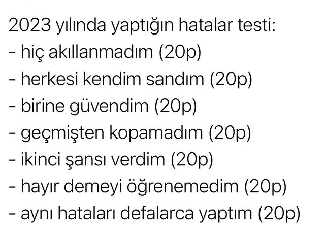 2023 yılında yaptığın hatalar listesinden kaç puan aldın?