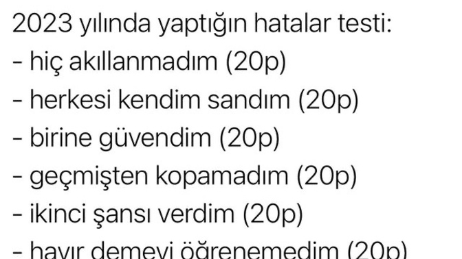 2023 yılında yaptığın hatalar listesinden kaç puan aldın?