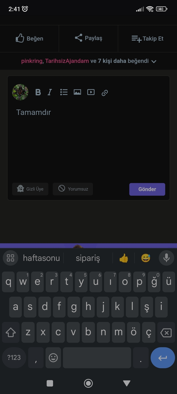 Tamamdır yazdığında klavyen hangi seçenekleri veriyor 😂?