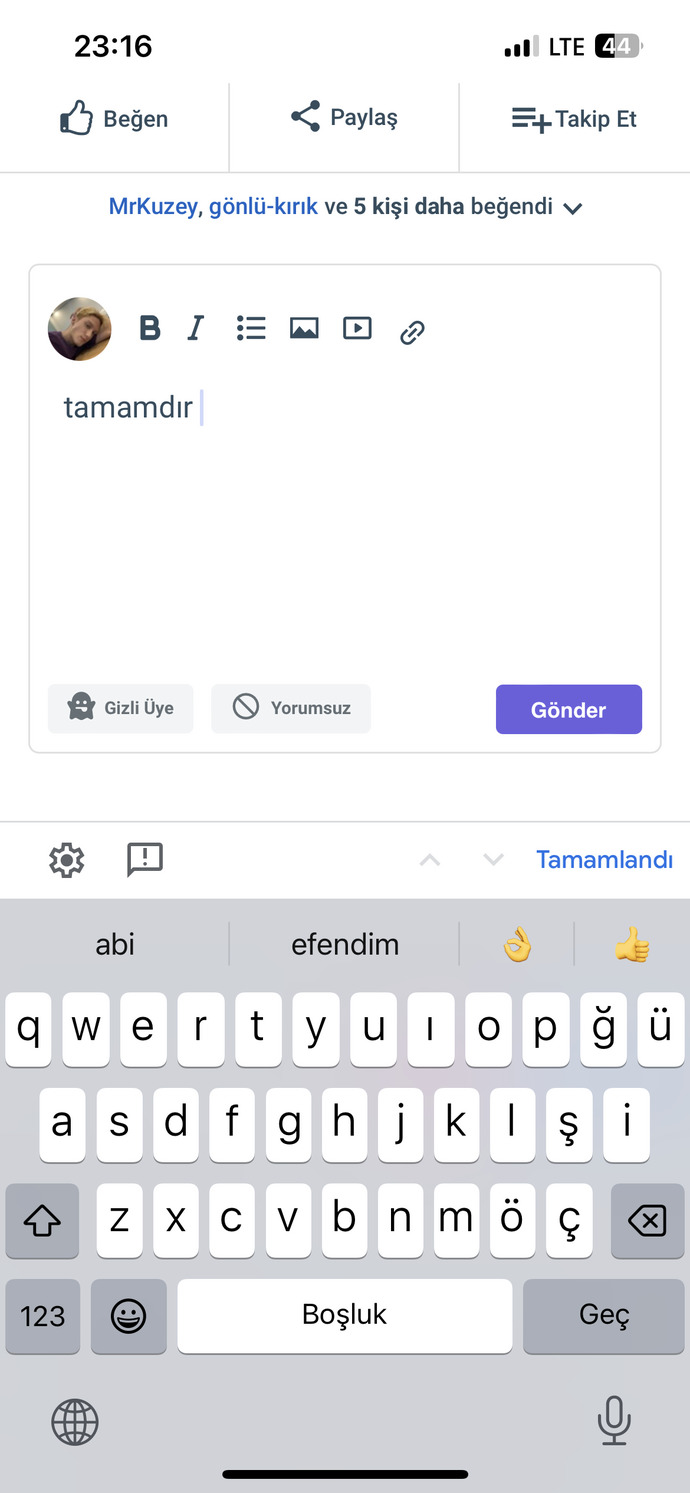 Tamamdır yazdığında klavyen hangi seçenekleri veriyor 😂?
