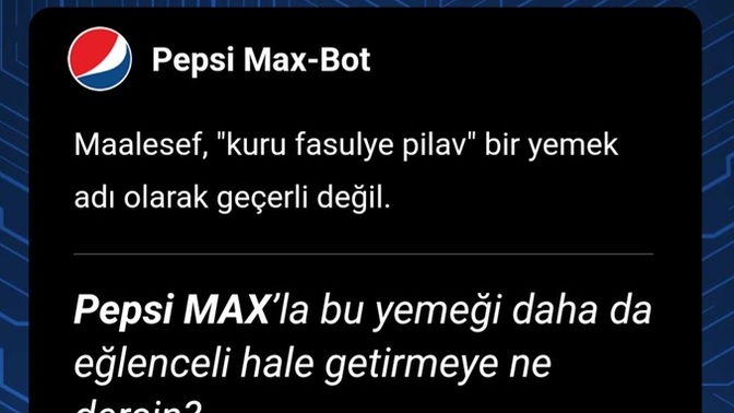 Pepsi bot, kuru fasulye pilav için yemek adı değildir dedi. Sizce haklı mı?