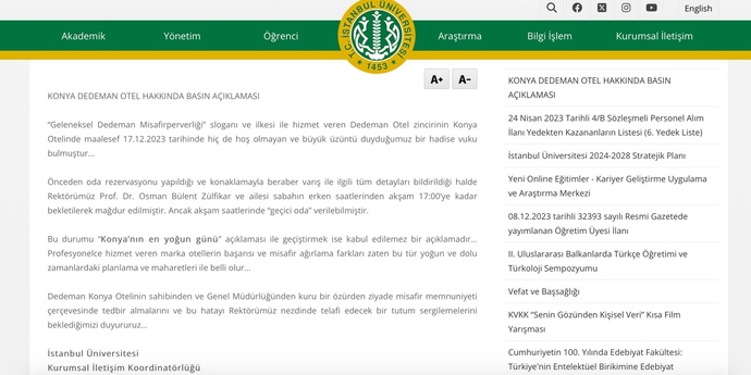 İstanbul Üniversitesinin otel hakkındaki basın açıklaması! Kişisel bir olayın üniversite sayfasında paylaşılması saçma değil mi?