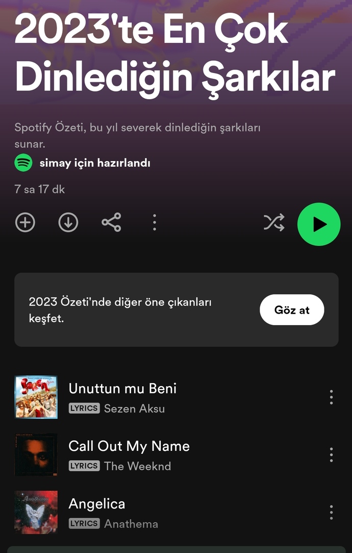 Bu sene Spotify'da en çok dinlediğiniz şarkı hangisi?