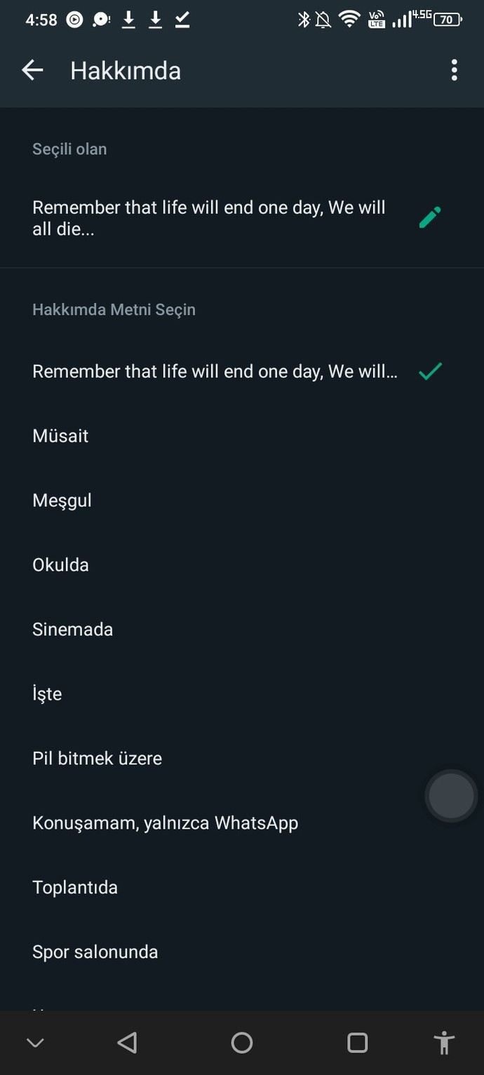 Şu anki WhatsApp durumunuzda ne yazıyor?