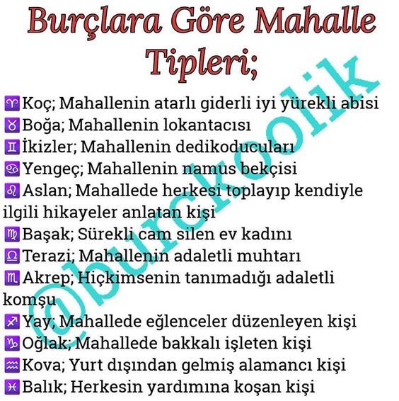 Burçlara göre mahalle tipleri nelerdir :D?
