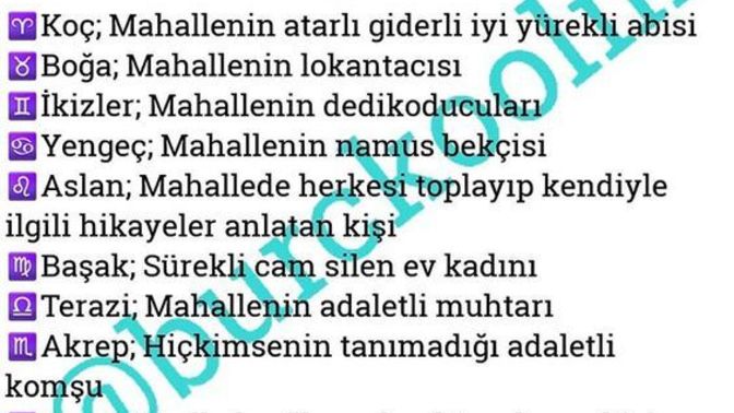Burçlara göre mahalle tipleri nelerdir :D?