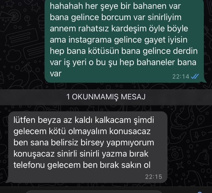 Kocamla yazışmaya bakar mısınız çok yoruyor beni yoruldum artık?😞?