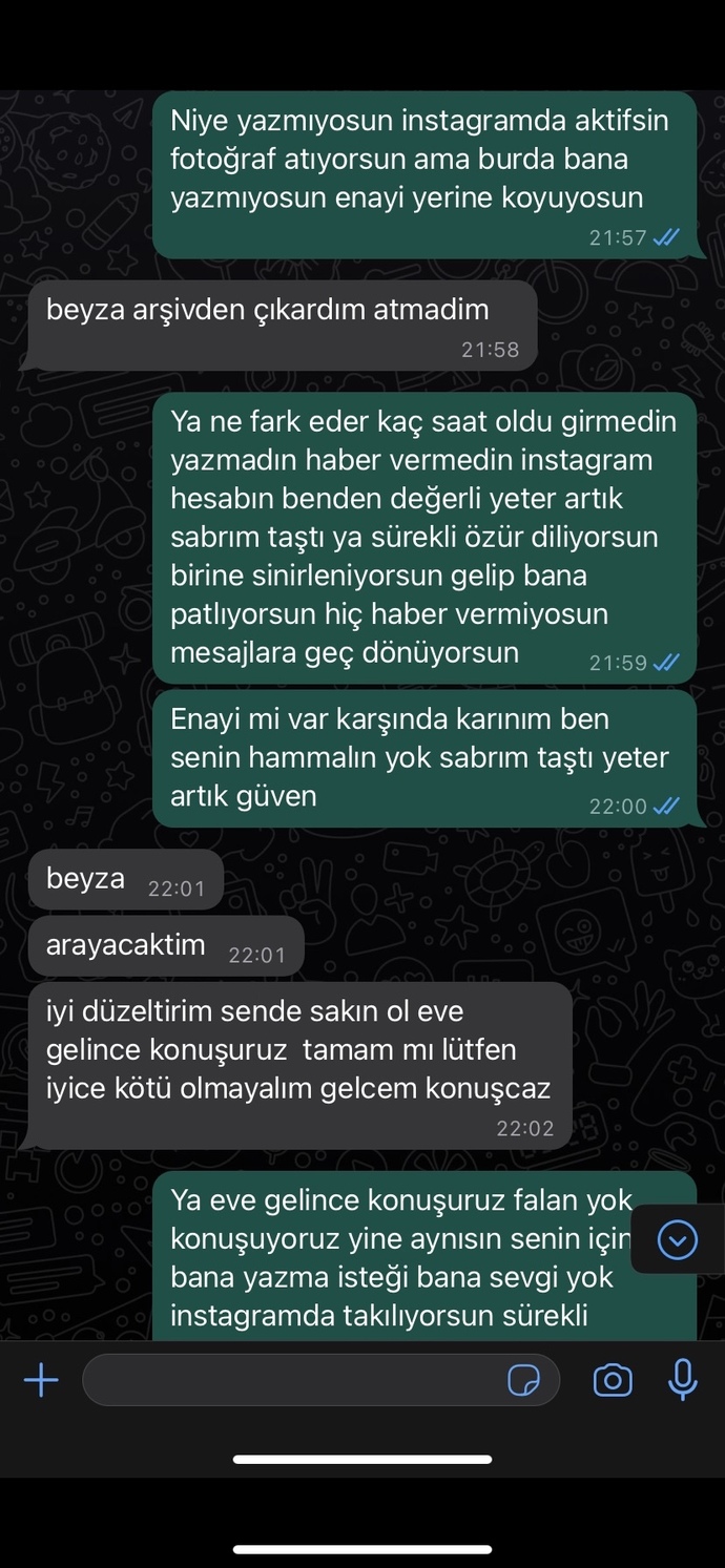 Kocamla yazışmaya bakar mısınız çok yoruyor beni yoruldum artık?😞?