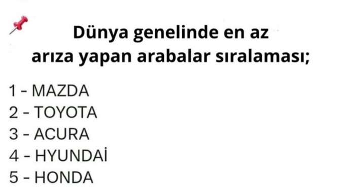 Dünyanın en az arıza çıkartan arabaları belli oldu, siz ne düşünüyorsunuz?