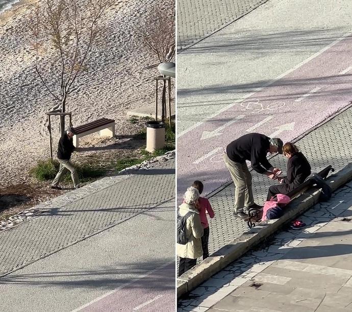 Yürümekte zorlanan eşinin deniz suyuyla temas etmesi isteyen biri denizden elleriyle su taşıdı. Aşka olan inancınız ne durumda?