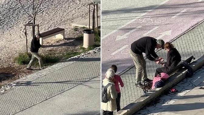 Yürümekte zorlanan eşinin deniz suyuyla temas etmesi isteyen biri denizden elleriyle su taşıdı. Aşka olan inancınız ne durumda?