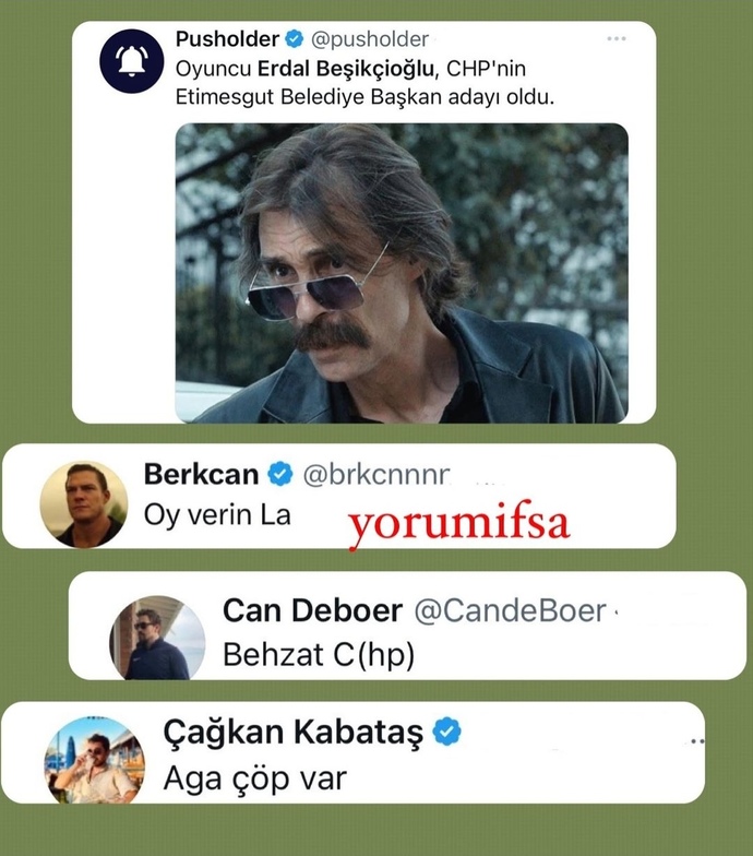 Erdal Beşikçioğlu CHPnin Etimesgut adayı olmuş, oyuncu siyasetçilere oy verir misiniz?