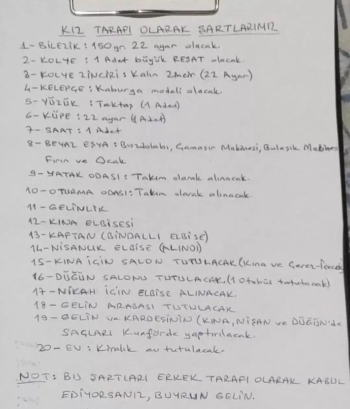 Kız tarafı isteklerini liste yaptı! Siz buna razı gelir miydiniz?