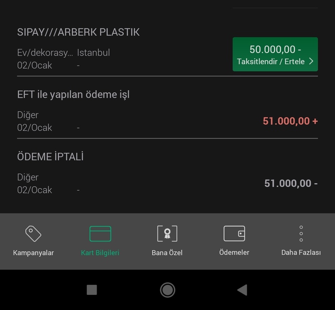 Taksitlendir ertele kısmını anlamadım şimdi erteleme yaparsam ne olur para geri mi gleir hesaba?