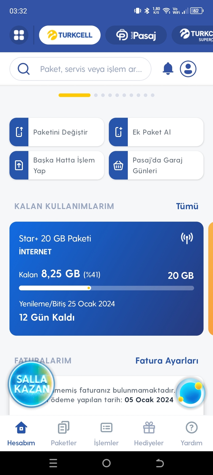 Kaç GB internet paketi kullanıyorsunuz?