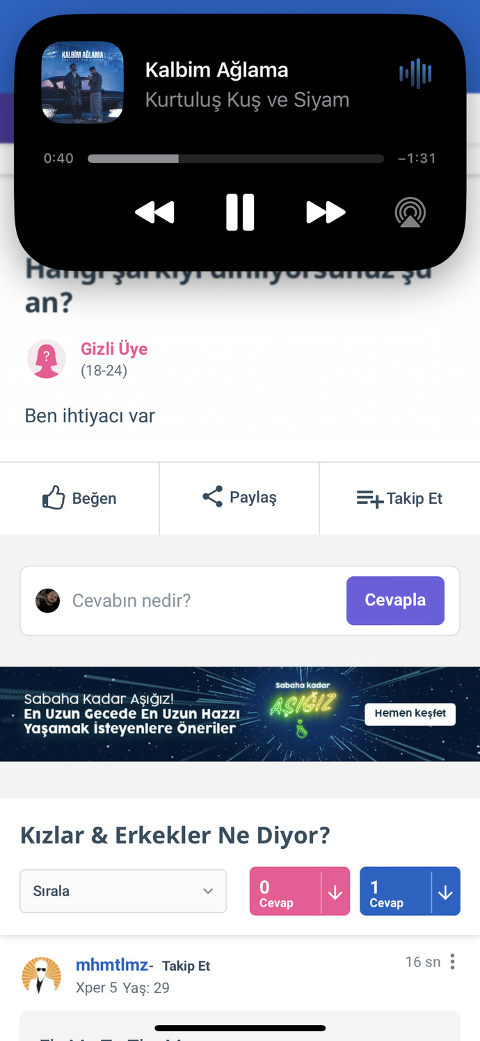 Hangi şarkıyı dinliyorsunuz şu an?