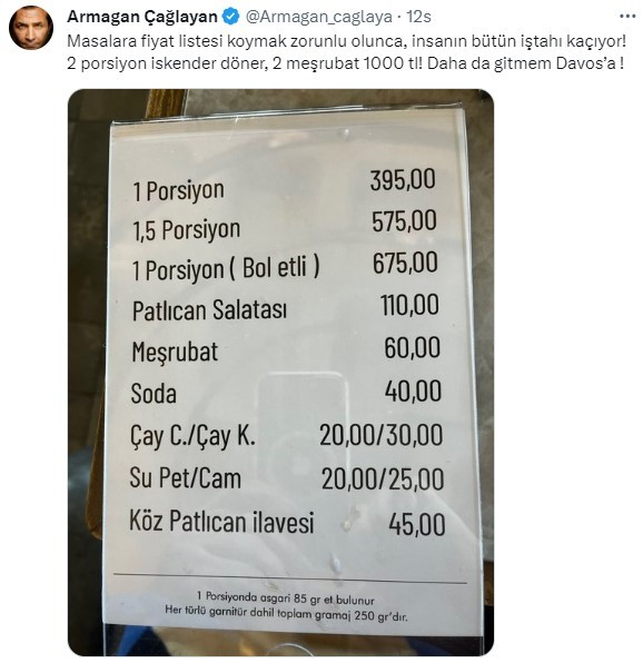 Artan döner fiyatları Armağan Çağlayanı isyan ettirdi! En son döner yemek için ne kadar ödediniz?