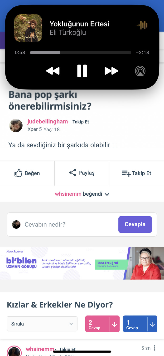 Bana pop şarkı önerebilirmisiniz?