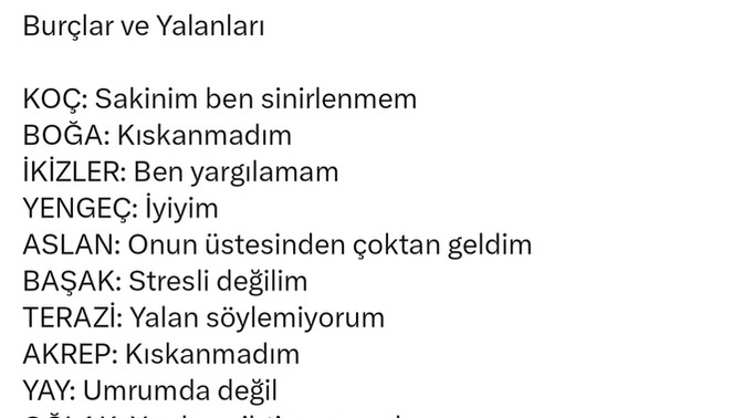 Burcunuza göre sizin yalanlarınız nelerdir?