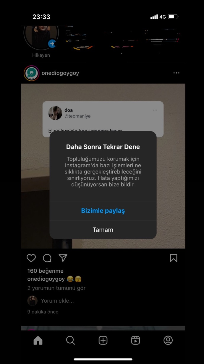 İnstagram sizlerde de hata veriyor mu?