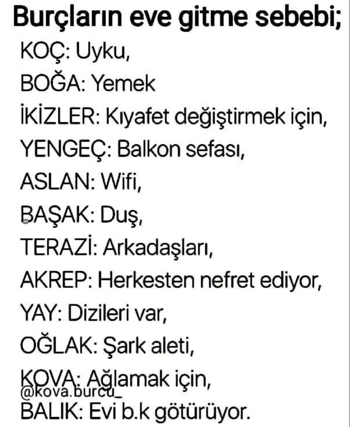 Burcuna g�re eve gitme sebebin ne?