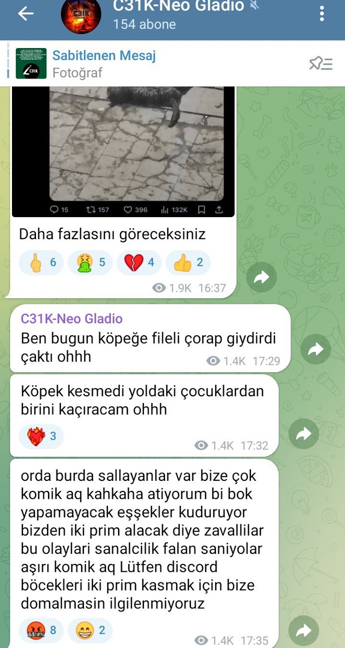 C31K-EBU CEHİL isimli terör örgütü halen hayvan katliamlarına, milli degerlerimize saldırıyor ve çocuk p. Paylaşıyor?