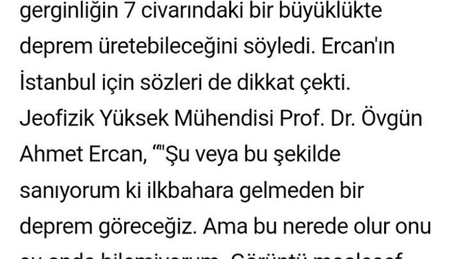 Ilkbahara kadar Türkiye'de herhangi bi yerde deprem bekleniyormus ne düşünüyorsunuz?