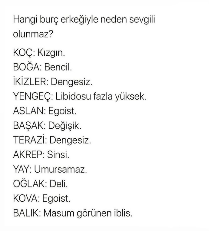 Hangi burcun erkeği / kadınıyla sevgili olmazsınız?