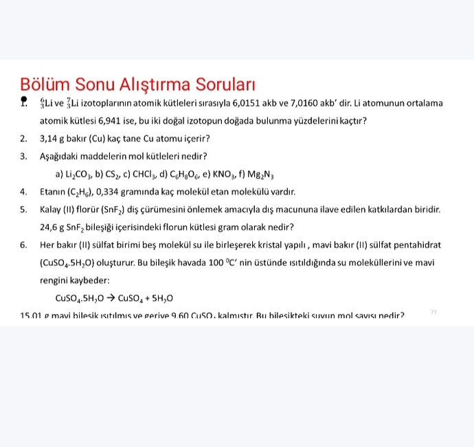 kimyası iyi olan var mı soruları çözümleriyle birlikte cevaplarını yazabilir mi cevapları doğru olucak bı arada