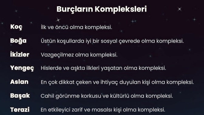 Senin burcunun kompleksi nedir, öğrenmek ister misin?