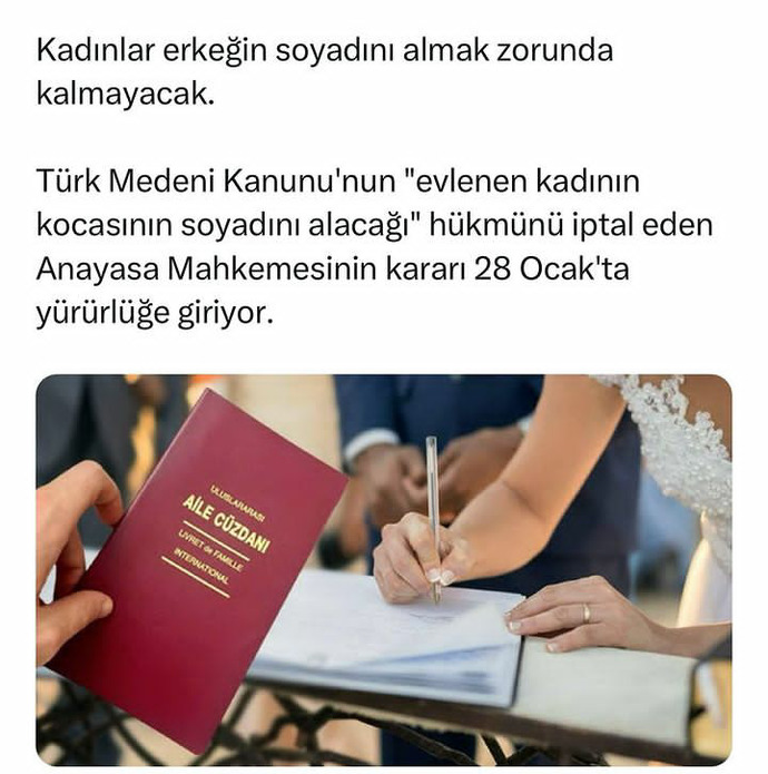 Kadınlar erkeğin soyadını almak zorunda kalmayacak. Bu hükmü uygular mısınız?