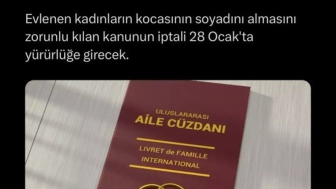 Evlenen kadının eşinin soyadını alma zorunluluğu olan kanun 28 ocakta iptal edilecekmiş, ne düşünüyorsunuz?