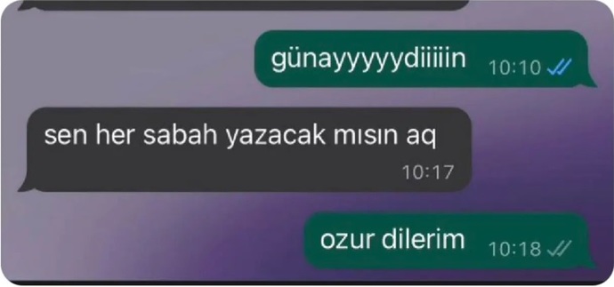 Sevgiliniz her sabah günaydın mesajı atsa rahatsız olur musunuz?