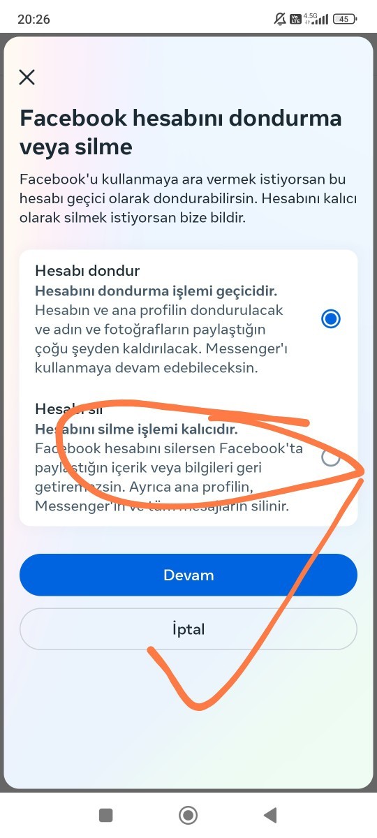 Facebook ve Messenger hesabım kapatıp silmek istiyorum bulamadım nasıl yapabilirim?
