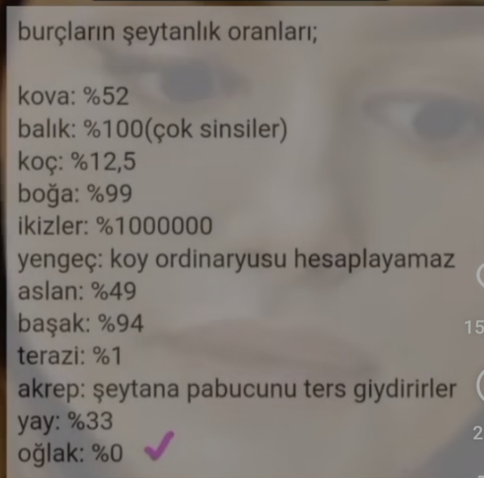 Burçların şeytanlık oranlarıymış! sizin şeytanlık oranınız % yüzde kaç😈?