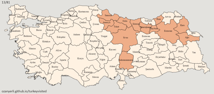 Türkiye'de hangi illeri gezdiğinizi detayda verdiğim harita uygulamasında gösterebilir misiniz?